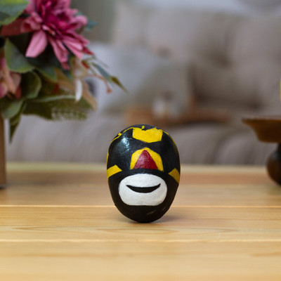 Recycled paper figurine, 'The Muñeco' - Star-Patterned Painted Recycled Paper Wrestler Mask Figurine
