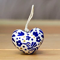 Recycled paper charm, 'Hummingbird Emotions' - Hummingbird-Inspired Blue and White Recycled Paper Charm