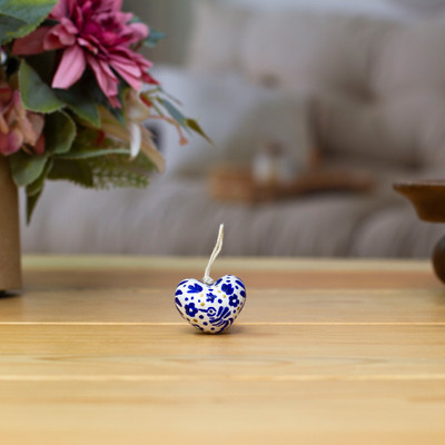 Recycled paper charm, 'Hummingbird Emotions' - Hummingbird-Inspired Blue and White Recycled Paper Charm
