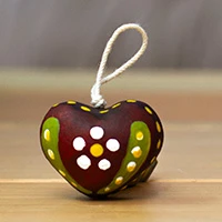 Recycled paper charm, 'Blooming Affection' - Floral Red and Green Recycled Paper Charm Painted by Hand