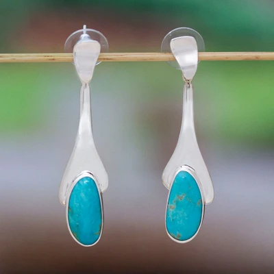 Turquoise dangle earrings, 'Spirit of the Ocean' - Taxco Silver Dangle Earrings with Natural Turquoise Stones