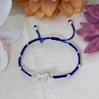 Sterling silver macrame pendant bracelet, 'Enchanting Horse' - Handmade Taxco Silver Macrame Bracelet with Horse Pendant