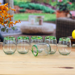 Handblown recycled glass stemless wine glasses, 'Verdant Day' (set of 6) - Green-Rimmed Handblown Stemless Wine Glasses (Set of 6)