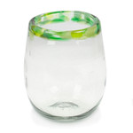 Handblown recycled glass stemless wine glasses, 'Verdant Day' (set of 6) - Green-Rimmed Handblown Stemless Wine Glasses (Set of 6)