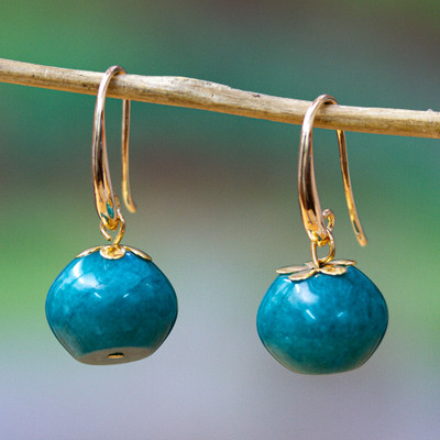 Gold-plated calcite dangle earrings, 'Oceanic Spheres' - 14k Gold-Plated Dangle Earrings with Natural Calcite Stones