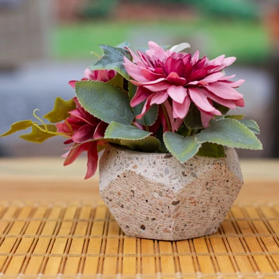 Recycled stone decorative flower pot, 'Modern Hexagon' - Hexagonal Rustic Recycled Stone Decorative Flower Pot