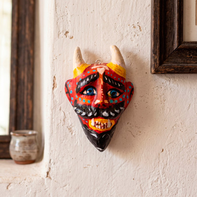 Recycled paper mask, 'Devil II' - Traditional Hand-Painted Devil Mask Made of Recycled Paper