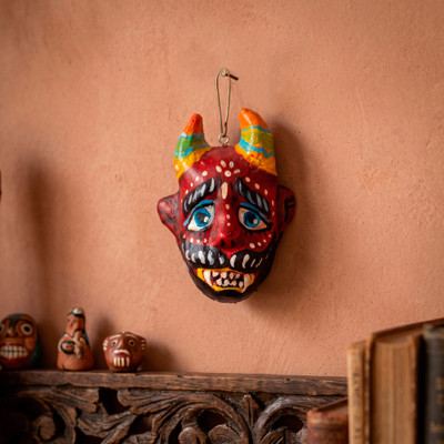 Recycled paper mask, 'Devil III' - Eco-Friendly Cultural Recycled Paper Devil Mask from Mexico