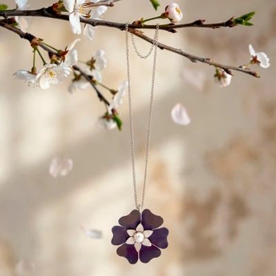 Titanium and sterling silver pendant necklace, 'Wonderful Windflower' - Windflower Anemone Floral Titanium Silver Pendant Necklace