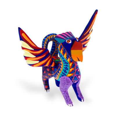 Wood alebrije figurine, 'Griffon of Tides' - Griffon-Themed Painted Copal Wood Alebrije Figurine in Blue