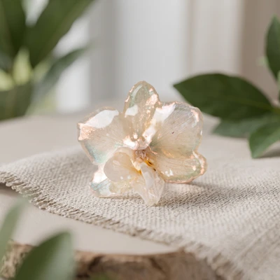 Gold-plated natural flower wrap cocktail ring, 'Luminous Orchid' - Natural White Orchid Gold-Plated Adjustable Cocktail Ring