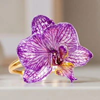 Gold-plated natural flower wrap cocktail ring, 'Regal Orchid' - Gold-Plated Wrap Cocktail Ring with Natural Purple Orchid