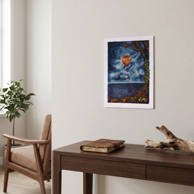 'Blood Moon' - Signed Acrylic on Paper Expressionist Painting of Blood Moon