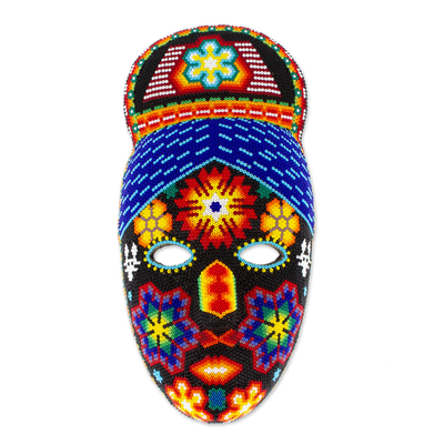 Máscara 'Jicuri Crown' - Máscara mexicana de papel maché con cuentas hecha a mano