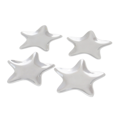 Appetizer plates, 'Stars' (set of 4) - Unique Appetizer Dinnerware Plates of Aluminum (Set of 4)