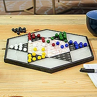 Marble and onyx Chinese checkers, 'Colorful Contrast' - Hand Crafted Marble Chinese Checker Game Set