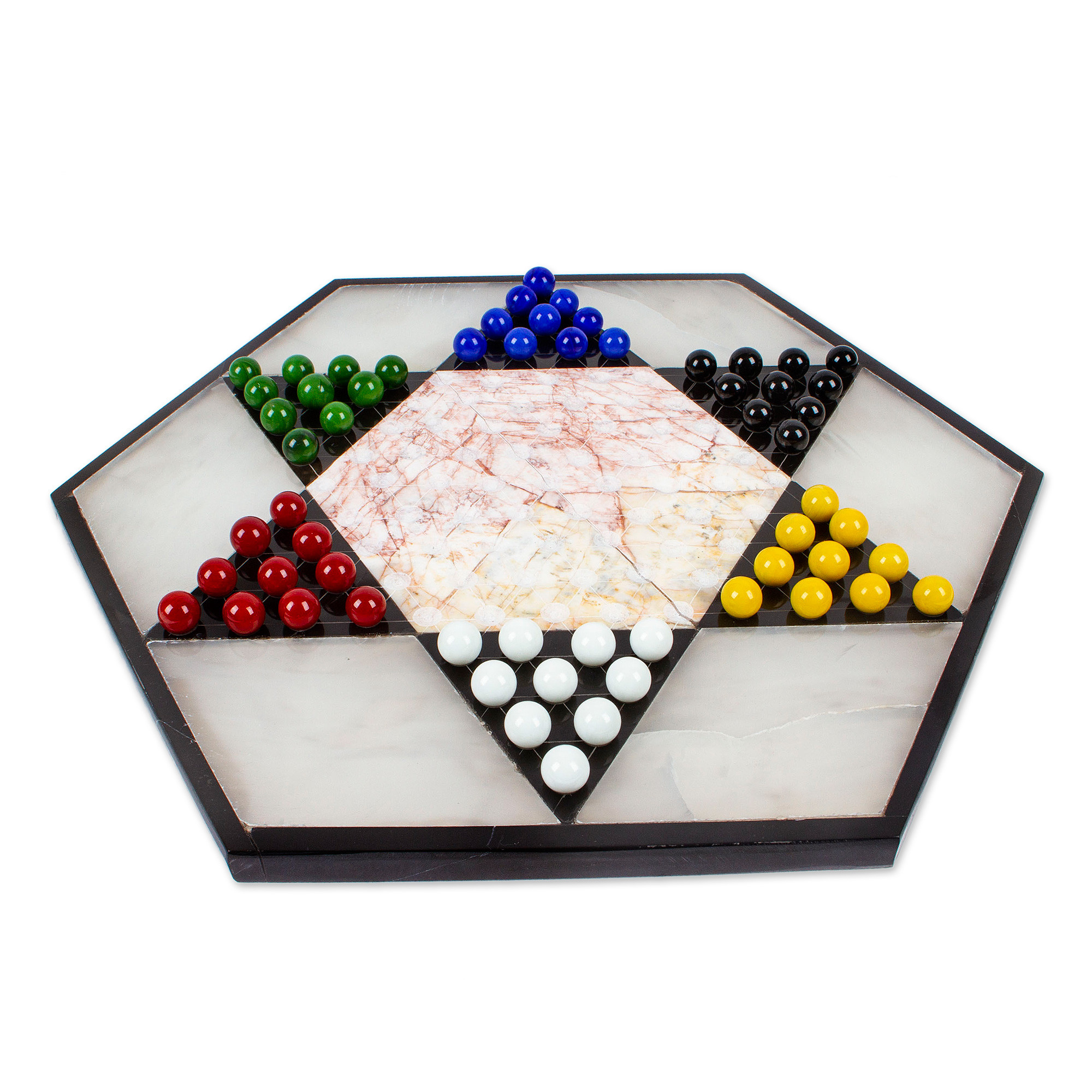 Hand Crafted Marble Chinese Checker Game Set Colorful Contrast NOVICA