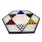 Marble and onyx Chinese checkers, 'Colorful Contrast' - Hand Crafted Marble Chinese Checker Game Set