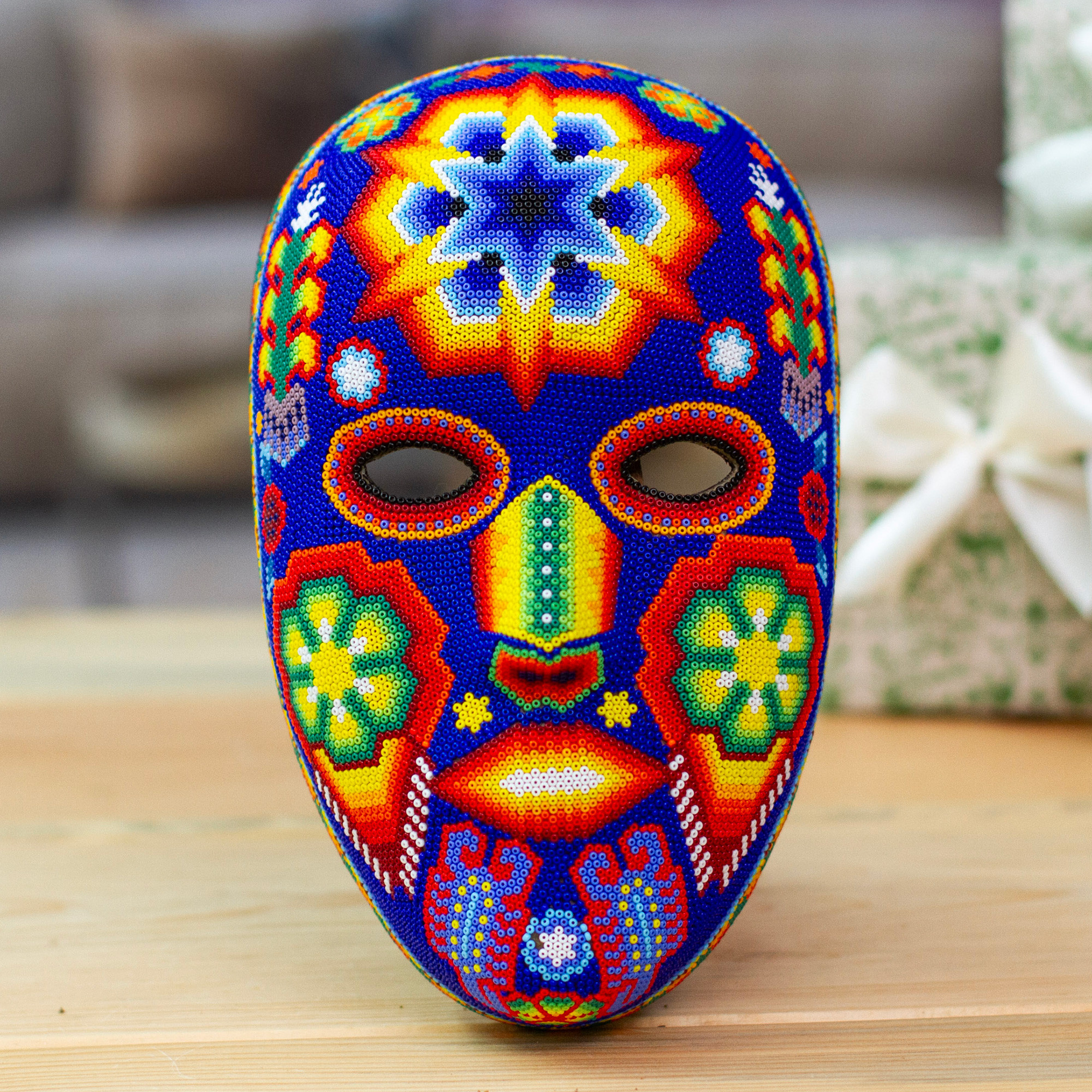 Beaded Huichol Mask Mexican Folk Handmade in Mexico - Estrella NOVICA