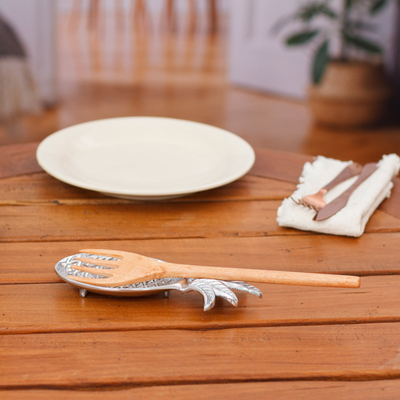 Aluminum spoon rest, 'Pineapple' - Fair Trade Aluminum Spoon Rest Kitchen Accessory