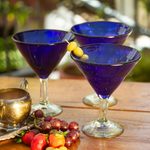Handblown martini glasses, 'Pure Cobalt' (set of 6) - Handblown Glass Recycled Martini Drinkware (Set of 6)
