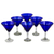 Blown glass martini glasses, 'Sapphire Blue' (set of 6) - Handblown Glass Recycled Martini Drinkware (Set of 6) (image 2c) thumbail