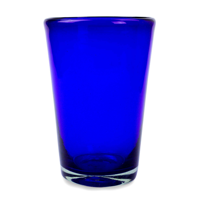 Drinking glasses, 'Cobalt Angles' (set of 6) - Handblown Recycled Glass Tumbler Drinkware (Set of 6) Blue