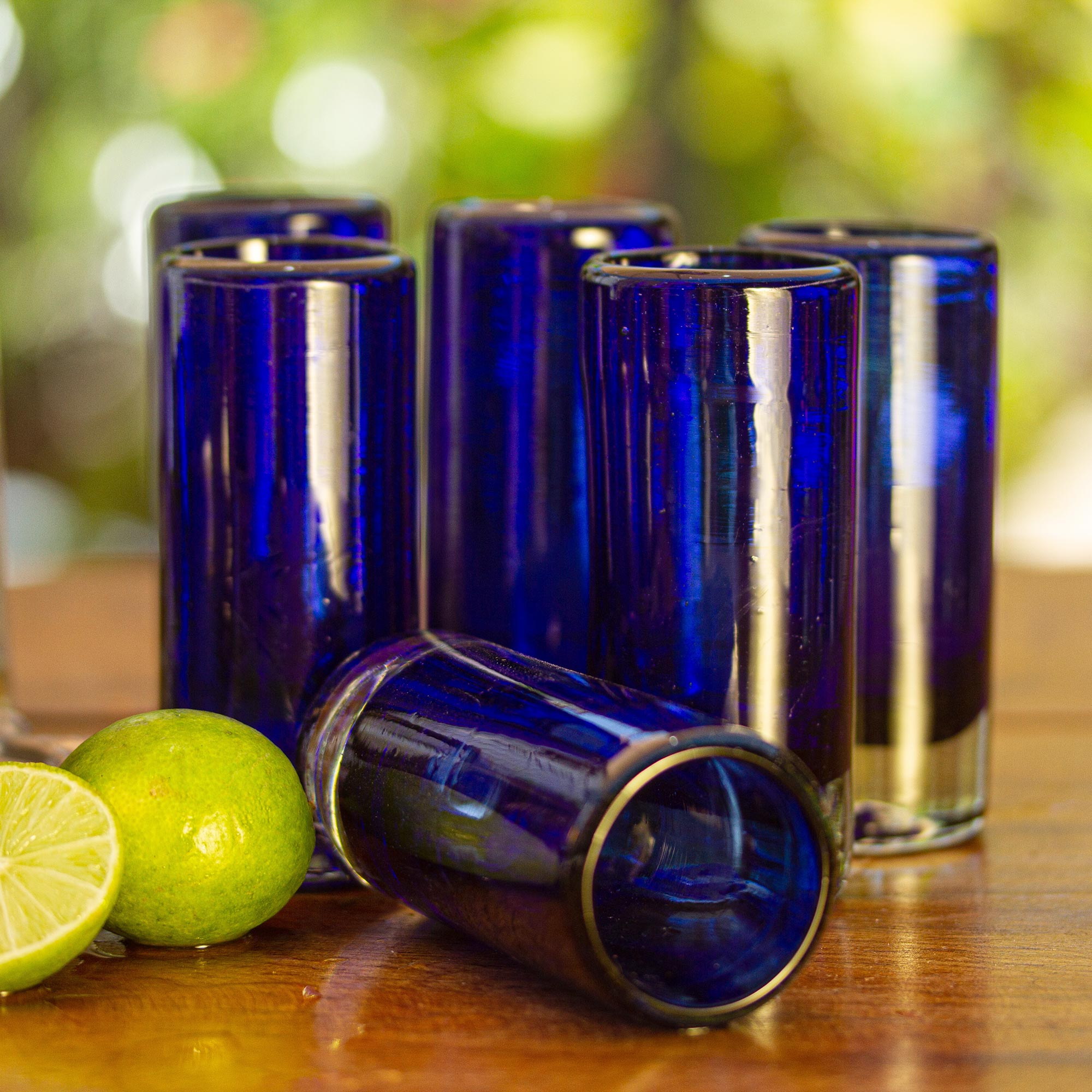 Set Of 6 Blue Hand Blown Mexican Tequila Shot Glasses Pure Cobalt Novica
