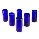 Blown glass highball glasses, 'Pure Cobalt' (set of 6) - Blue Handblown Glass Cocktail Drinkware (Set of 6)