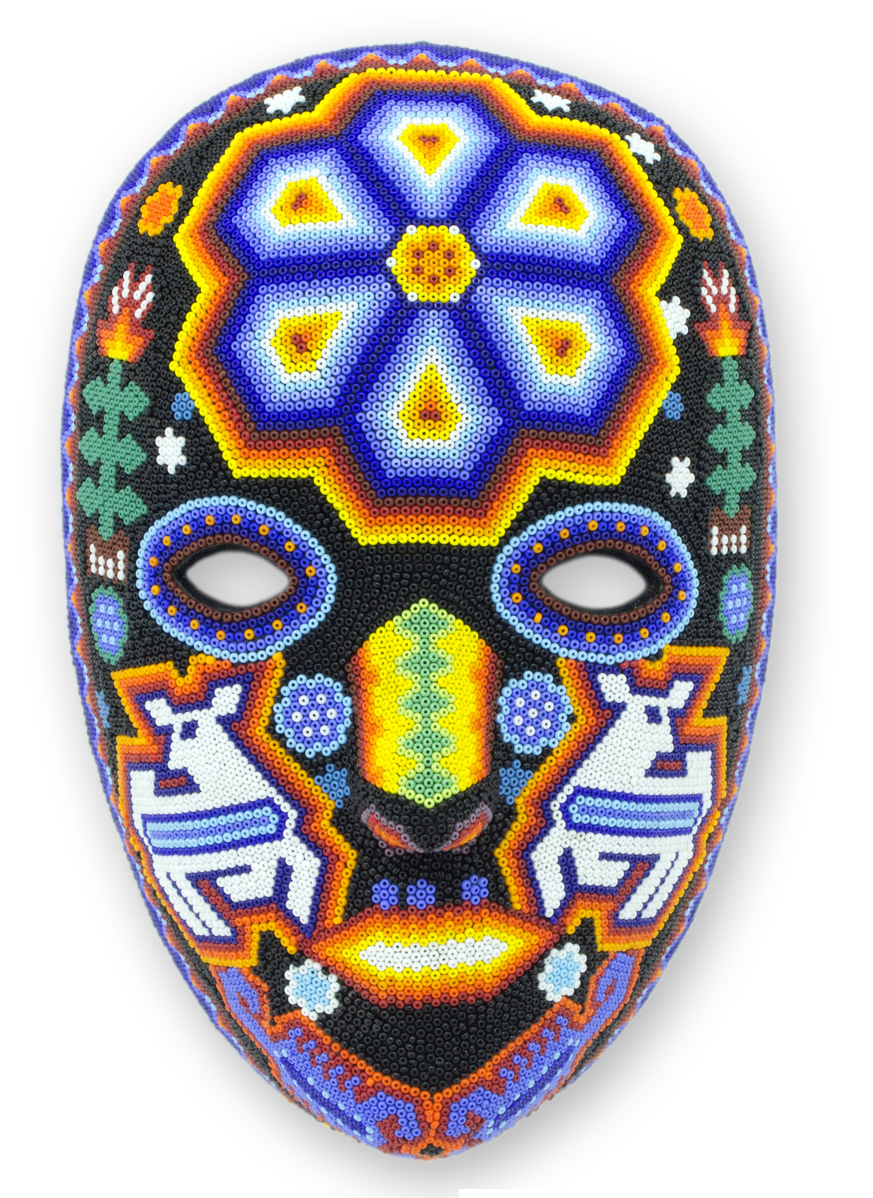 Authentic Huichol Multicolor Beadwork Mask Shaman Deer Novica 8462