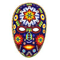 Beadwork mask, 'Danza Jicuri' - Mexican Peyote Theme Authentic Huichol Beaded Mask
