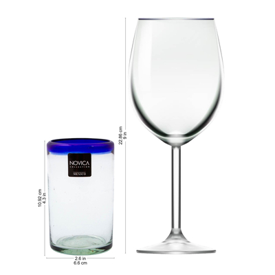 Vasos de jugo de vidrio soplado, 'Cobalt Classics' (juego de 6) - Seis vasos de jugo reciclados soplados a mano de comercio justo