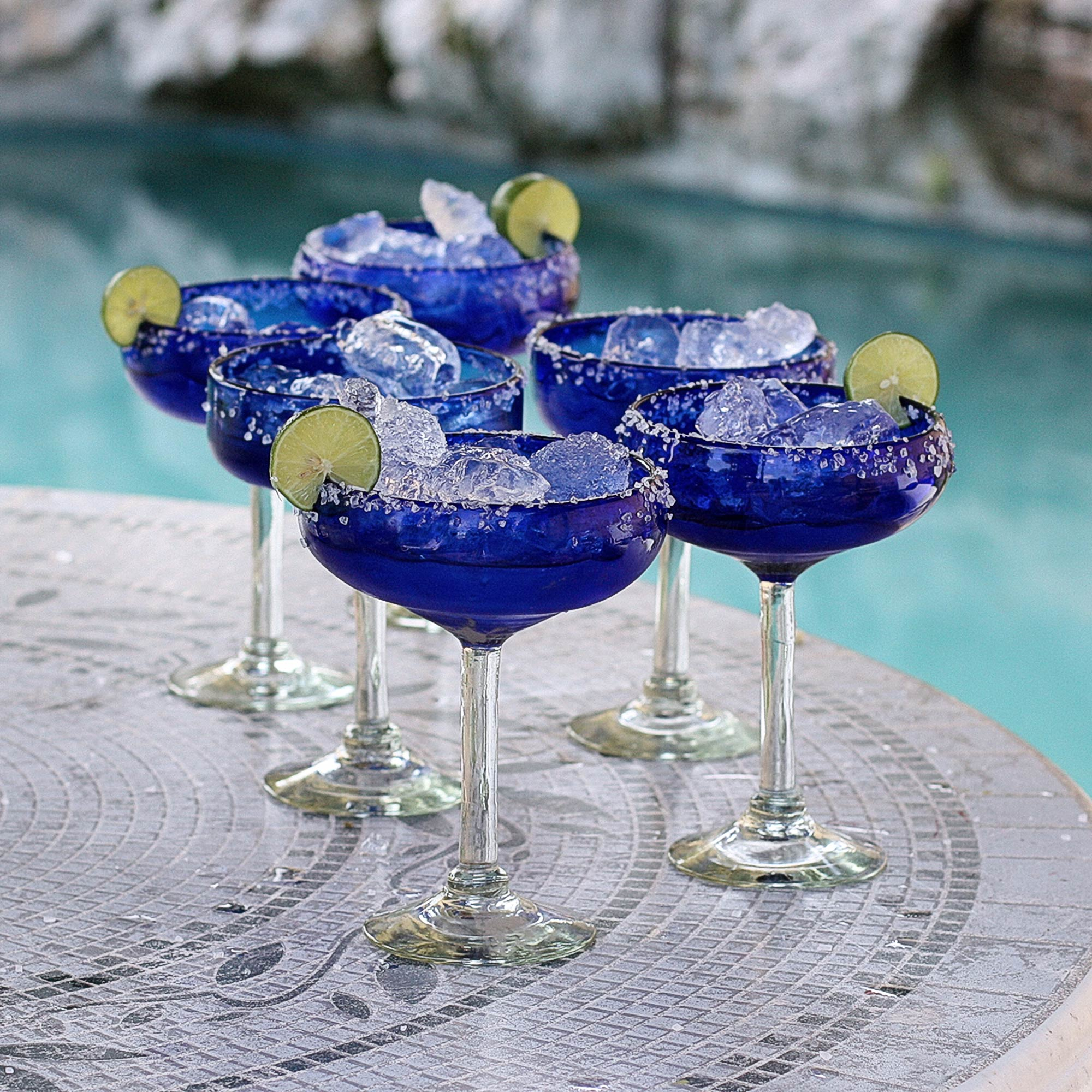 Unicef Market Handblown Recycled Glass Margarita Set Indigo Ice