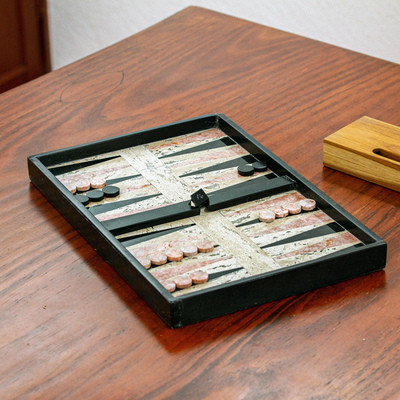 Backgammon set, 'Rustic Marble' - Hand Made Marble Backgammon Set from Mexico