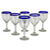 Wine goblets, 'Blue Cancun' (set of 6) - Handblown Glass Recycled Wine Drinkware Goblets (Set of 6) (image 2a) thumbail