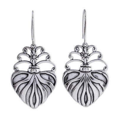 Sterling silver dangle earrings, 'Sacred Heart' - Sterling Silver Religious Theme Handcrafted Earrings