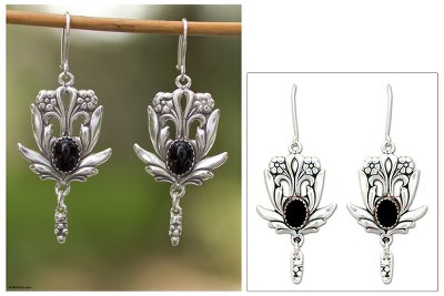 Onyx flower earrings, 'Rose Bud' - Onyx flower earrings