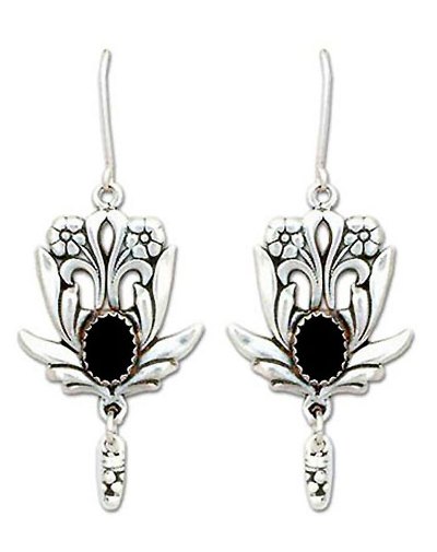 Onyx flower earrings, 'Rose Bud' - Onyx flower earrings
