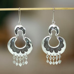 Sterling silver dangle earrings, 'Half Moons' - Ornate Handcrafted Sterling Silver Earrings