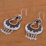 Sterling silver dangle earrings, 'Half Moons' - Ornate Handcrafted Sterling Silver Earrings