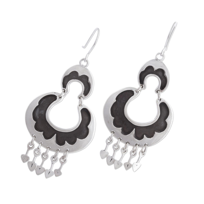 Sterling silver dangle earrings, 'Half Moons' - Ornate Handcrafted Sterling Silver Earrings