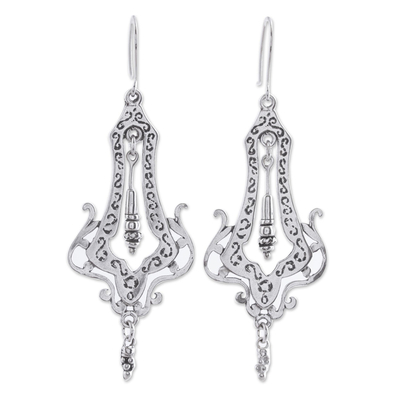 Sterling silver dangle earrings, 'Long Lace' - Sterling Silver Openwork Antique Style Dangle Earrings