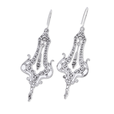 Sterling silver dangle earrings, 'Long Lace' - Sterling Silver Openwork Antique Style Dangle Earrings