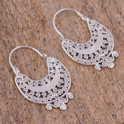 Sterling silver hoop earrings, 'Curlicue' - Sterling Silver Filigree Earrings from Mexico