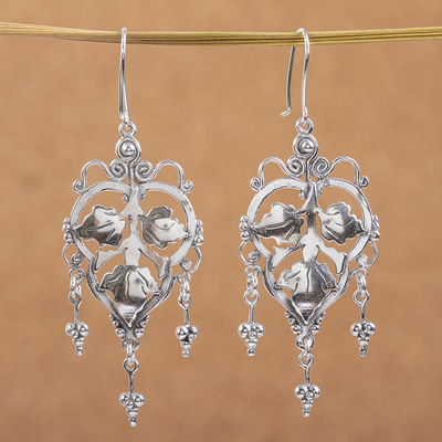 Sterling silver chandelier earrings, 'Three Leaves' - Mexican Handcrafted Sterling Silver Chandelier Earrings