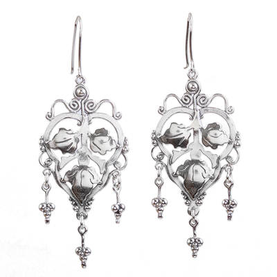 Sterling silver chandelier earrings, 'Three Leaves' - Mexican Handcrafted Sterling Silver Chandelier Earrings
