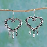 Sterling silver heart earrings, 'Heart of Frida'