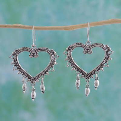 Sterling silver heart earrings, 'Heart of Frida' - Sterling silver heart earrings