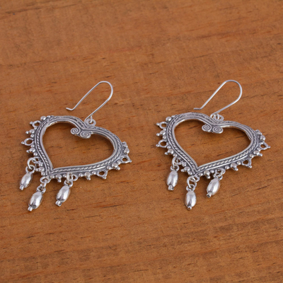 Sterling silver heart earrings, 'Heart of Frida' - Sterling Silver Heart Earrings for the Romantic