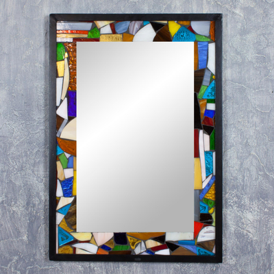 Mosaic glass mirror, 'Hope for Peace' - Artisan Crafted Stained Glass Mosaic Mirror